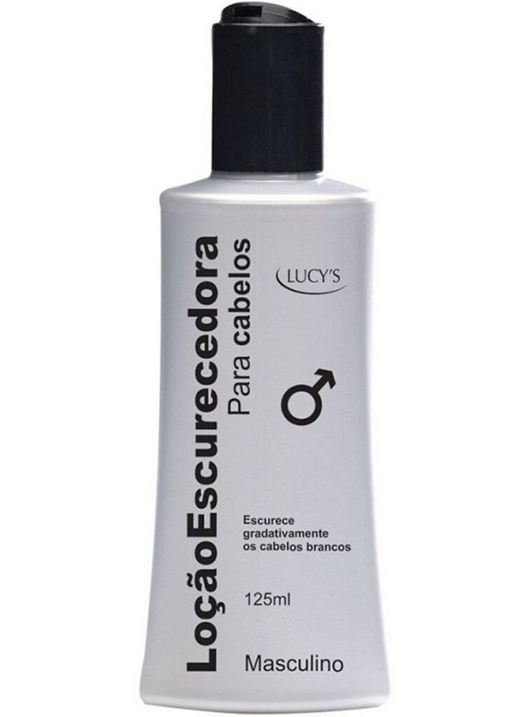 Loção escurecedora capilar masculina da marca lucys com 125ml. Ajuda a recuperar a cor dos cabelos brancos ou grisalhos.