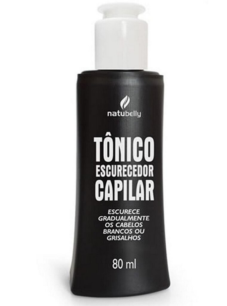 Tônico escurecedor para cabelos brancos ou grisalhos natubelly com 80ml. Ajuda a recuperar a cor natural do cabelo.