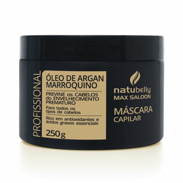 Máscara Capilar Óleo de Argan Marroquino - 250 g Os produtos da linha Óleo de Argan Marroquino foram desenvolvidos de formar diferenciada para o tratamento dos cabelos com qualidade profissional. O tratamento é iniciado desde o momento da lavagem, finalizando com cuidado especial da máscara que restaura os cabelos danificados e fragilizados por procedimentos químicos. É um ativo muito eficaz no tratamento de cabelos danificados, capaz de nutrir e reestruturar, além de proteger de danos térmicos.