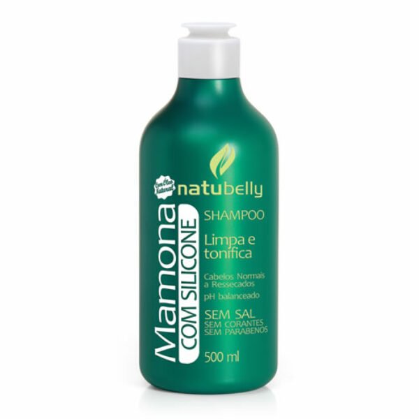 Shampoo Mamona com Silicone - 500 ml proporciona maciez e brilho e deixa seus cabelos mais fortes e saudáveis. Sem corantes e sem parabenos. Recomendado para cabelos normais e ressecados.