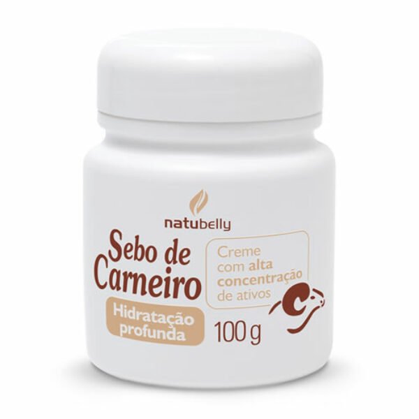 Creme Sebo Carneiro - 100g Hidratação profunda com alta concentração de lanolina, extraída da lã do carneiro (sem dano ao animal).