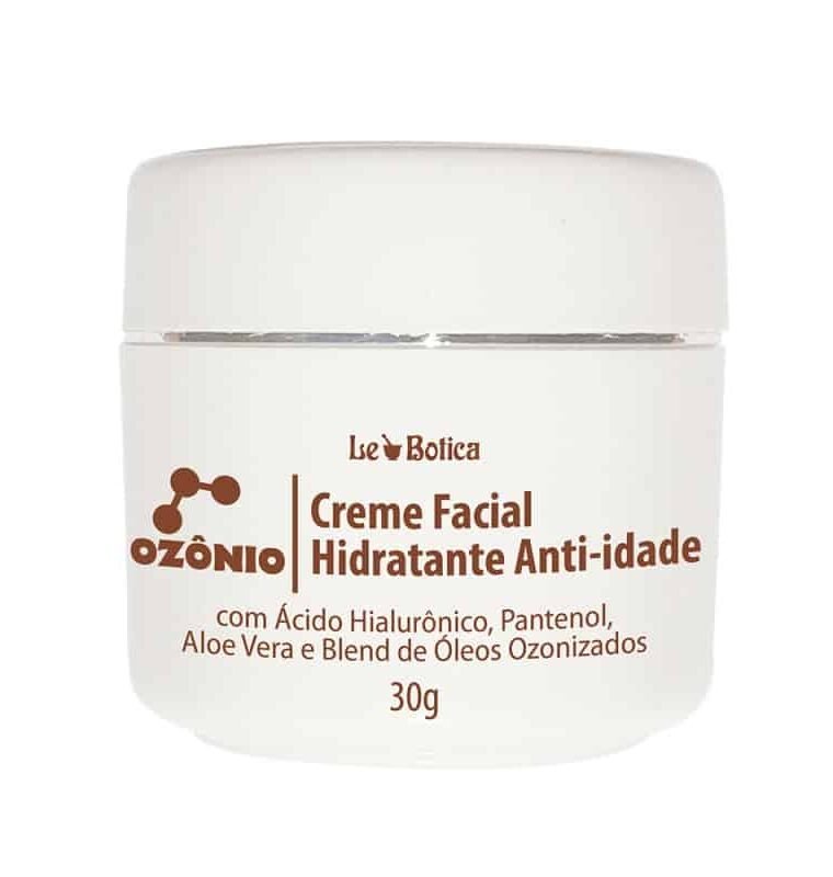 Creme Facial Anti-idade ozônio com ácido hialurônico, Pantenol, Aloe Vera e blend de Óleos Ozonizados de Rosa mosqueta e calêndula