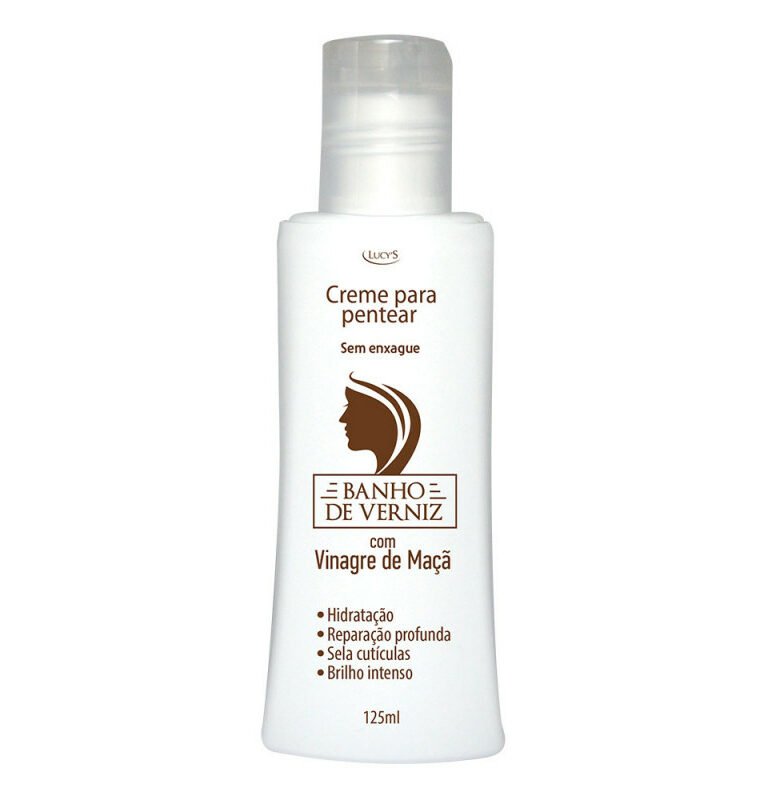 Creme para pentear Banho de Verniz com Vinagre de Maçã - 125ml Promove selagem das cutículas, desembaraço e brilho intenso. Com ação antifrizz. Sem enxague.