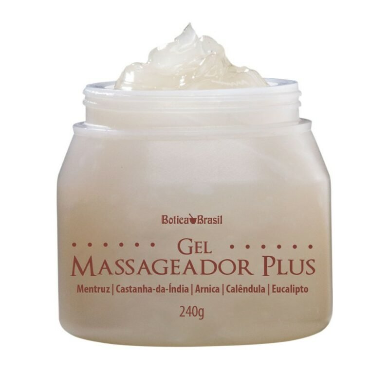 Gel massageador Plus 240g com extratos de Mentruz, Castanha-da-Índia, Arnica, Calêndula e Eucalipto. Ideal para massagens relaxantes, promove sensação de alívio e bem-estar. Melhora a circulação sanguínea.