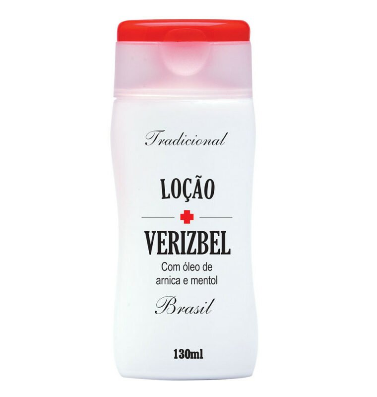 Loção Verizbel 130ml auxilia nas massagens relaxantes na região das pernas e pés. Com arnica e mentol.