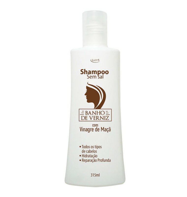 Shampoo Banho de Verniz com Vinagre de Maçã - 315ml Limpa e repara os fios, devolvendo vitalidade e brilho. Trata o couro cabeludo e controla a oleosidade excessiva. Sem sal