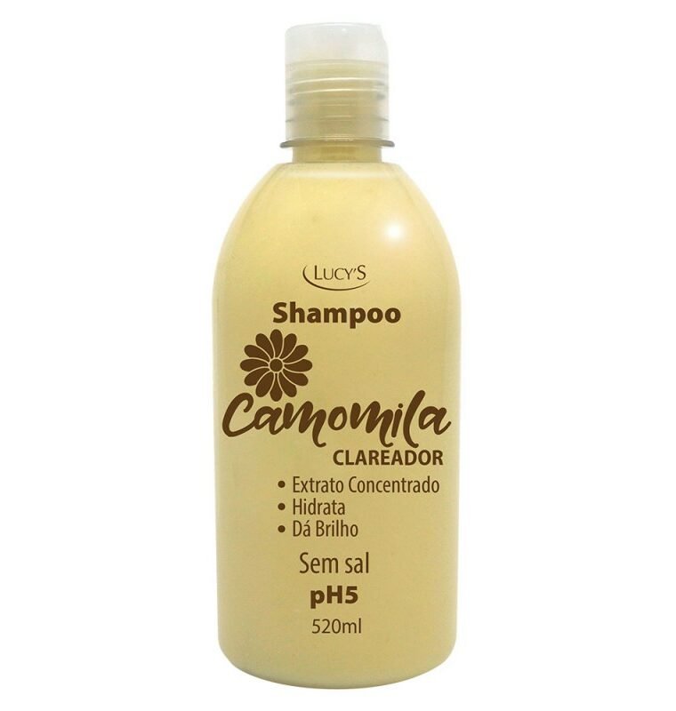 Shampoo Camomila Clareador 520ml com extrato concentrado de camomila, que clareia naturalmente. Limpa suavemente todos os tipos de cabelos.