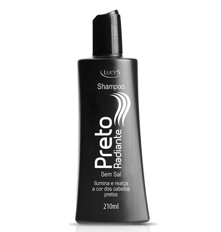 Shampoo Preto Radiante sem sal 210ml limpa suavemente e realça a cor dos cabelos pretos.